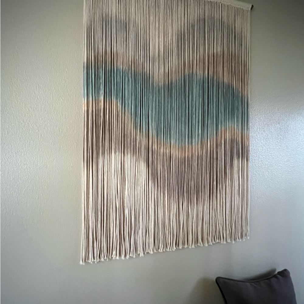 UNDULATION | 48" W x 50" L Browns and Blues dip-dyed cotton rope wall hanging